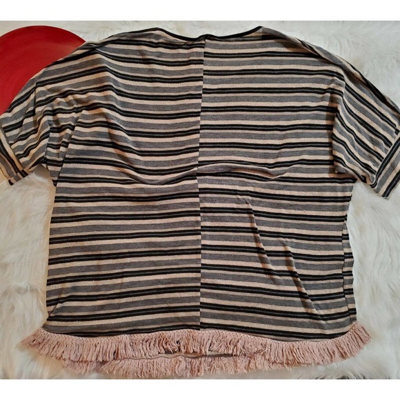 Black N Blue Womens Pullover Dolman Sweater Size 2XL Black Gold Striped Fringe - Picture 10 of 10